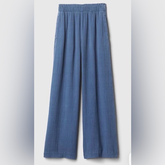 GAP Pants - Gap High Rise Crinkle Gauze Wide-Leg Pants Denim Blue